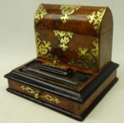 Victorian burr walnut and ebonised correspondence box, with gothic brass mounts,