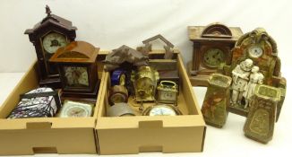 Art Deco plaster mantle clock garniture, German cuckoo clock, carriage clock (a/f),
