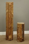 Graduating pair rough cut wooden plant stands,