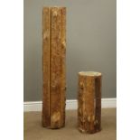 Graduating pair rough cut wooden plant stands,