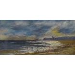 Whitby from Sandsend, pastel signed by Linda Lupton (Member of The Fylingdales Group) 17cm x 36.