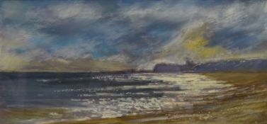 Whitby from Sandsend, pastel signed by Linda Lupton (Member of The Fylingdales Group) 17cm x 36.