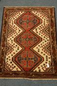 Persian Baluchi rug, triple lozenge medallion, geometric design,