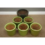 Five green glazed plant pots (H26cm),