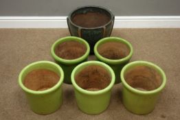 Five green glazed plant pots (H26cm),