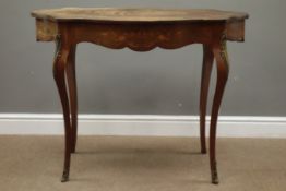 19th/20th century Kingwood side table, shaped top inlaid with scrolls and foliage,
