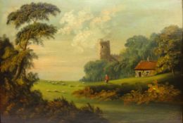 Landscape with Ruined Castle and Sheep Grazing,