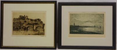 'Richmond Castle' etching signed Harry George Webb (British 1882-1914) and 'Decline of Day',