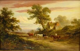 'A Cow Herd Returning Home', oil on board signed by Henry Earp Snr.