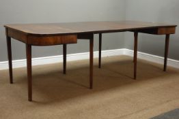 George III figured mahogany 'D' end sectional dining table with two leaves,