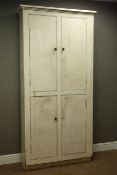 20th century painted pine four door kitchen cupboard, W98cm, H201cm,