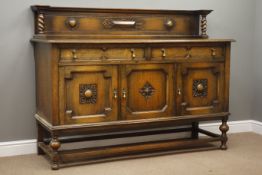 Early 20th century oak sideboard, raised back with barley twist supports,