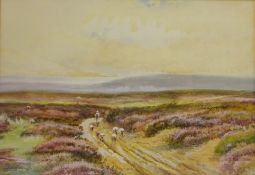 Along a Moorland Country Path, three watercolours signed by John Wynn Williams (British fl.