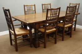 20th century oak refectory dining table, rectangular bread boarded planked top,