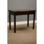 Georgian mahogany tea table, fold over top, single gate leg action base, square moulded supports,