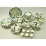 Crown Staffordshire Chinoiserie pattern part tea and dinner ware comprising, three shallow bowls,