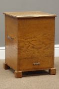 Art Deco oak sewing box with hinged lid, single drawers, on block feet, chrome handles, W35cm,