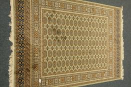 Persian Bokhara design green ground rug/wall hanging, 230cm,