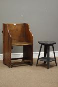 19th century narrow oak plank child's seat and an octagonal stool with carved top