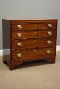 19th century mahogany chest, inlaid frieze above four graduating drawers, bracket feet, W85cm,