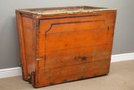 19th century pine and metal bound corn collecting box, tapering shape,