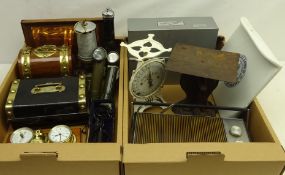 Miners Safety Torch & miners lamp, 19th century tin & brass bound deed box, postal scales,