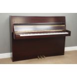Modern 'Fazer' mahogany cased upright piano, iron framed and overstrung, W145cm, H109cm,