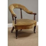 Victorian rosewood barley twist armchair, horse shoe shaped buttoned back,