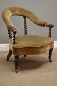 Victorian rosewood barley twist armchair, horse shoe shaped buttoned back,