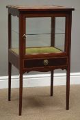 Edwardian mahogany and satinwood banded bijouterie cabinet, single glazed door above drawer,