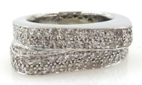 18ct white gold two row diamond cocktail ring stamped 750 Condition Report Size sits