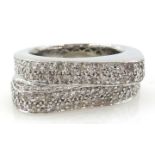 18ct white gold two row diamond cocktail ring stamped 750 Condition Report Size sits