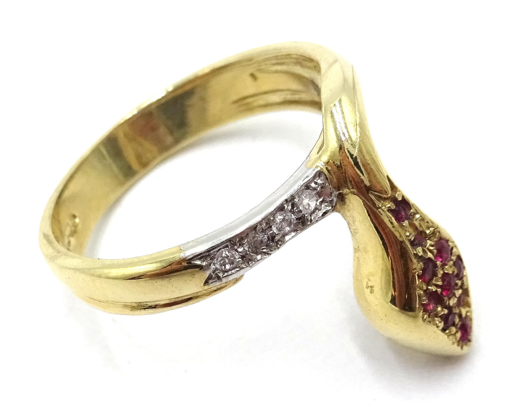 9ct gold ruby and cubic zirconia snake ring hallmarked Condition Report Size M - Image 2 of 3