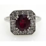 Art Deco style white gold ruby and diamond ring,