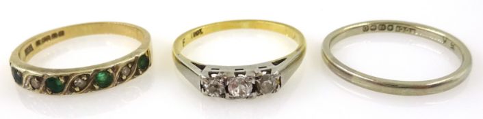 Gold three stone diamond ring stamped 18ct,