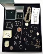 Diamond set silver pendant necklace, diamond pendant stamped 925, white gold hallmarked 9ct,