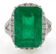 18ct white gold Zambian emerald and diamond cluster ring stamped 750 emerald approx 6.