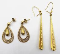 Two pairs 9ct gold pendant ear-rings hallmarked approx 6.