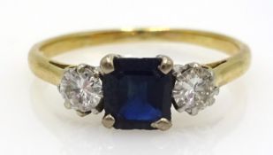 Three stone diamond and sapphire gold (tested 18ct) ring Condition Report Approx 2.