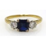 Three stone diamond and sapphire gold (tested 18ct) ring Condition Report Approx 2.