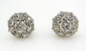 Pair of white gold diamond cluster stud ear-rings, stamped 750,