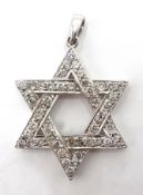 18ct white gold diamond Star of David pendant stamped K18 diameter 2.