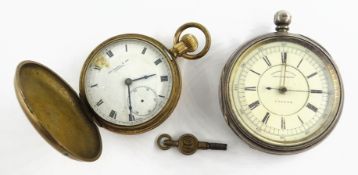 Silver centre seconds chronograph pocket watch by Henry Wolfe & Co Manchester No.