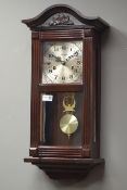 Victorian style stained beech 'Maxim' wall clock, 31-day movement, striking the hours on rods,