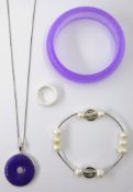 Lavender jade bangle, lavender jade silver pendant necklace stamped 925,