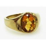 Gold citrine ring in contemporary setting hallmarked 9ct Condition Report Size N -