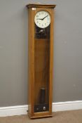 Early 20th century oak cased electric master clock, arched glazed door, silvered Arabic dial,