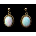 Pair of 9ct gold opal pendant ear-rings stamped 375 Condition Report Pendant length