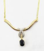 9ct gold sapphire and diamond necklace stamped 375 Condition Report Length = 43cm