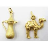 Two 18ct gold pendants - camel and dallah coffee pot stamped 750 approx 5.